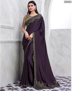 Saree de fête indien pour femmes attrayant en soie de noyer avec broderie en coton vêtements de mariage chez le fournisseur en gros - Product Image 5