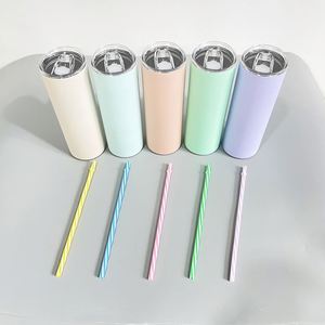 Custom LogoBulk 20Oz Matte Straight Tumbler With Colorful Straws for Sublimation Heat Transfering and Screen Printing - Product Image 2