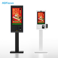 Kiosque en libre-service sur pied en aluminium pour intérieur, 21,5, 27 et 32 pouces, avec caméra, support POS, lecteur NFC et QR, imprimante 80 mm