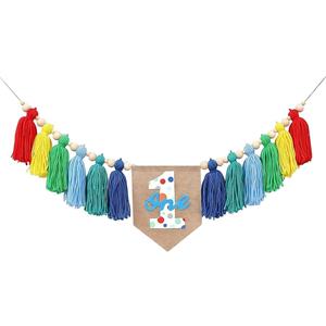 Regenbogen-Banner für den Kinderhochstuhl zum 1. Geburtstag - Buntes Quastenbanner für Hochstuhl, 1. Geburtstag Junge, Kuchenzertrümmerungs-Hintergrund - Product Image 1