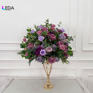 ลูกบอลดอกกุหลาบประดิษฐ์ทำมือ ขายดี สีม่วง ใบสีเขียว สำหรับตกแต่งงานแต่งงาน งานปาร์ตี้ เนื้อนุ่ม สำหรับวันวาเลนไทน์ - Product Image 3