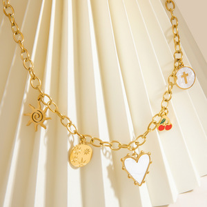 Collar de Acero Inoxidable con Colgante de Corazón, Cereza y Sol, Chapado en Oro de 18K, Gargantilla, Joyería de Regalo - Product Image 1