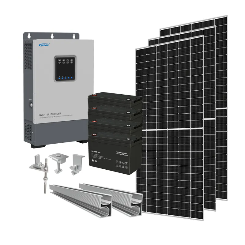 2KW 3KW 5KW نظام الطاقة الشمسية دعم بطارية ليثيوم أو بطارية أقل الهجين نظام لوحات شمسية جهاز التحكم عن بعد للمنزل نظام
