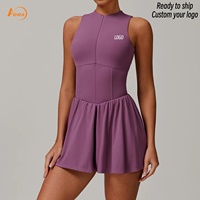 Robe de sport athlétique pour femmes Aoyema avec logo personnalisé, demi-zip, col montant, poche intégrée pour soutien-gorge, short, tennis, golf, entraînement