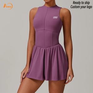 Aoyema Dames Sportkleding Hoge Kwaliteit Halve Rits Ingebouwde Verwijderbare BH Met Zakken Op De Shorts Staande Kraag Golf Tennis Jurk - Product Image 3