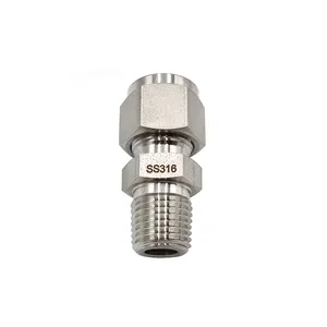 Stainless Steel 316 Compression Tube Fitting Straight Adapter Connector With Double Ferrules 1/2" OD X 3/8" NPT Male