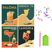Lot de 4 kits de peinture diamant DIY pour adultes, motif affiche vintage boisson estivale, art diamant 5D pleine surface pour décoration murale