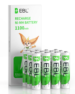 Paquete de 12 Baterías Recargables EBL de 1100 mAh 3A, 1.2V NI-MH, para Linternas, Juguetes y Aplicaciones Médicas - Product Image 1