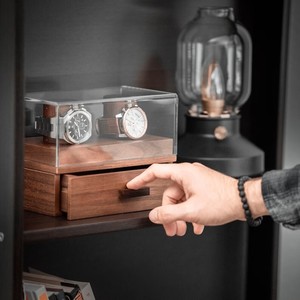 Vitrina de exhibición de reloj para <span class=keywords><strong>hombre</strong></span>, <span class=keywords><strong>organizador</strong></span> de mesita de noche, caja de reloj de nogal, soporte de exhibición - Product Image 2