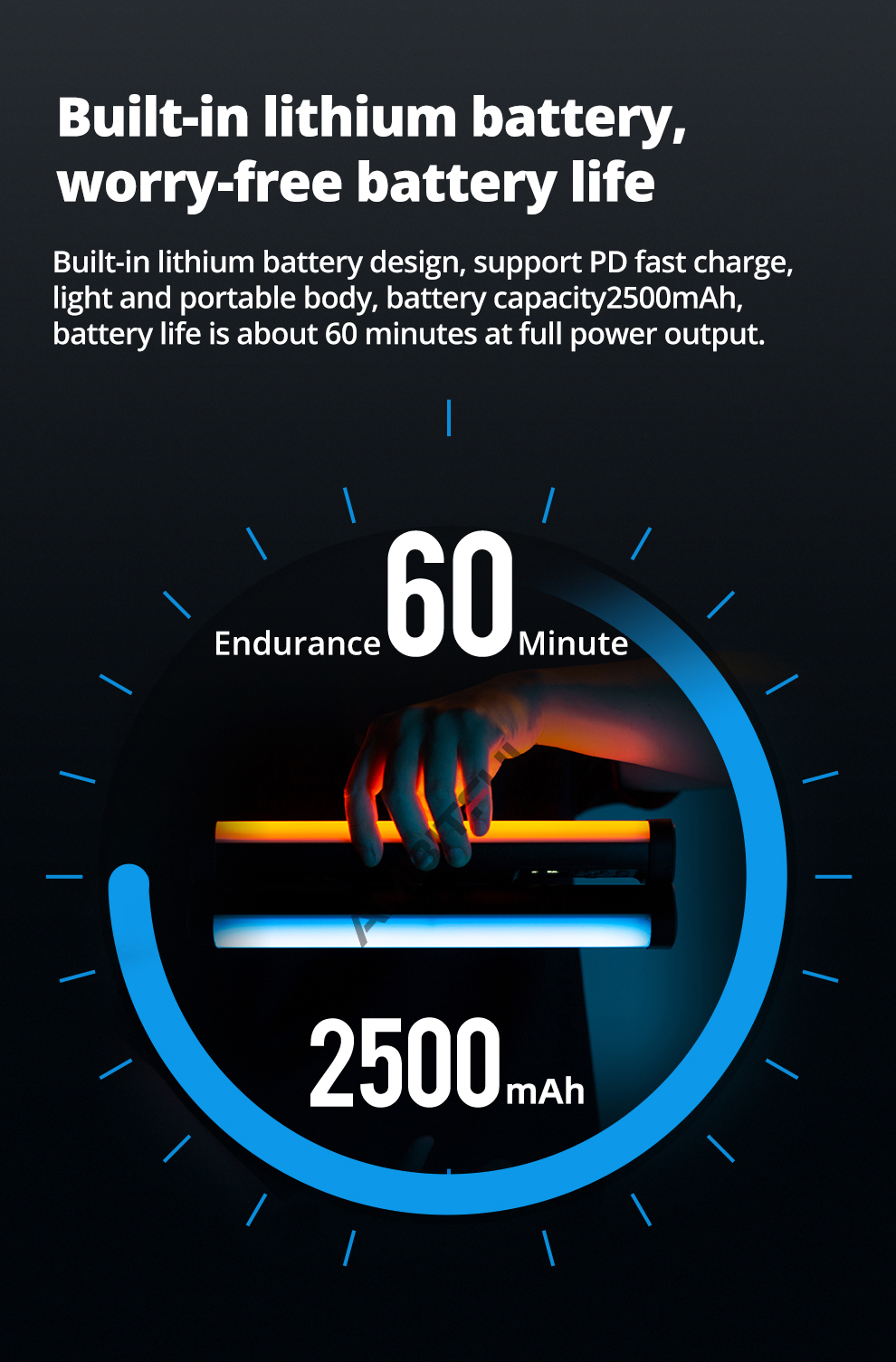 AMBITFUL A2 RGB 2500-8500K RGB LED Video Stick Tube Light, CRI 95+ TLCI 97 +,Built-in APP Lithium Battery Magnetic Function