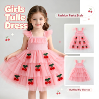 Robe en tulle cerise sans manches pour filles, très vendue, 3 couches, style gâteau, pour filles de 18 mois à 4 ans