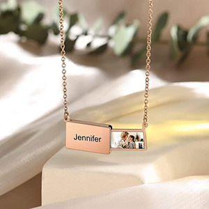 Personalized Hidden Photo Engraved Custom <b>Name</b> Envelope Locket Photo Pendant Necklace for Women - Product Image 2