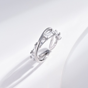 custom plata 925 <b>Silver</b> Baguette Cut Diamond Geometric Design <b>ring</b> women wedding jewelry luxury <b>adjustable</b> zircon pearl <b>rings</b> - Product Image 2