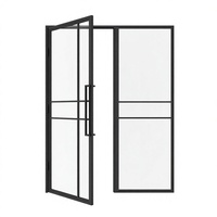 Porte intérieure à cadre en acier noir avec grille décorative pour salon et cuisine, portes de séparation de pièce modernes à profil mince