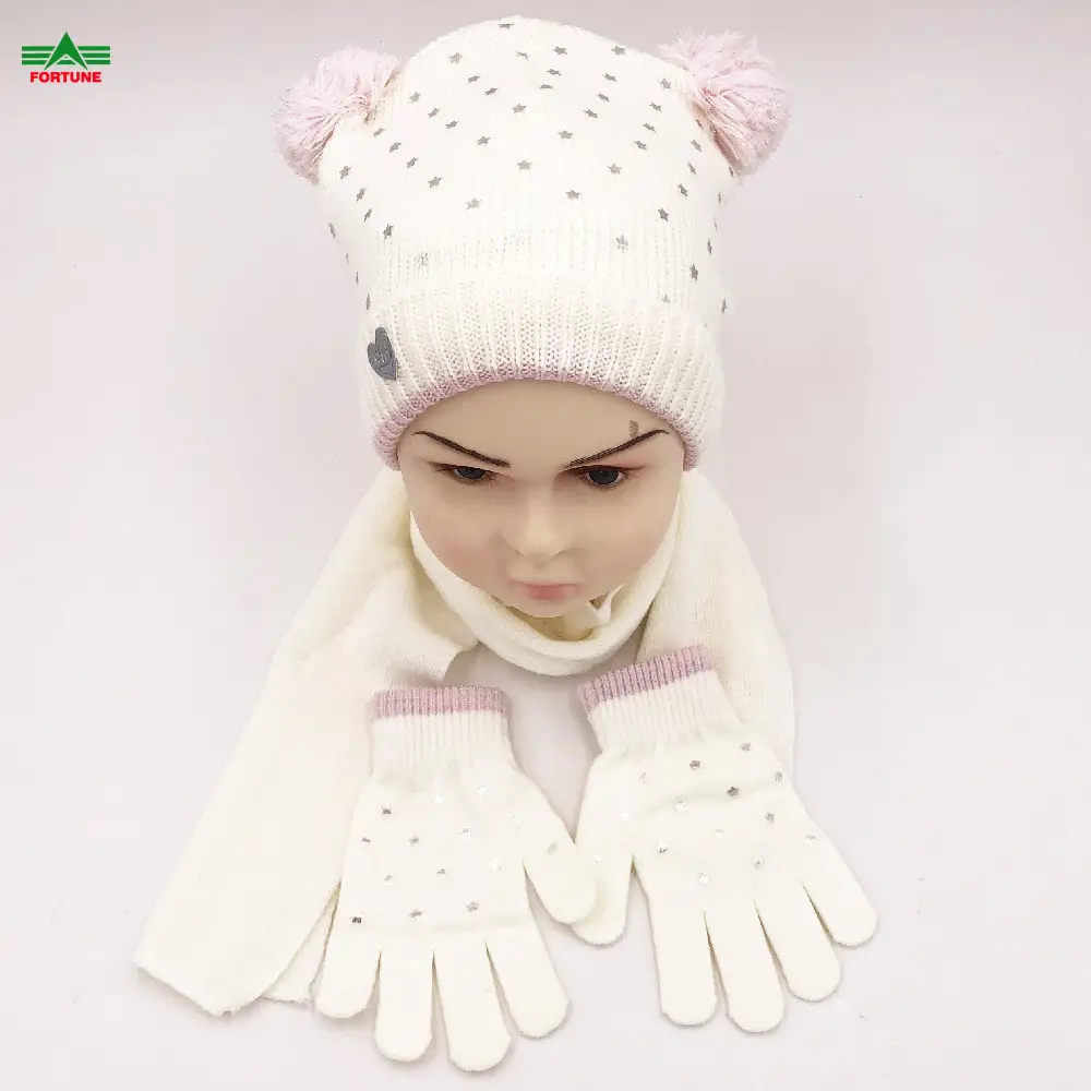 ชุดถุงมือผ้าพันคอหมวกคริสมาสต์สำหรับเด็กผู้หญิง,ชุดหมวกฤดูหนาวผ้าพันคอหมวกแฟชั่นอุปกรณ์เสริมสำหรับเด็กปี100%