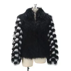 Hochwertige Freizeitmode Winterkleidung Herren schwarz lang Plüsch Fox Pelzjacke Mantel für Damen