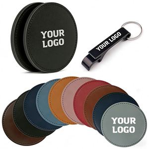 Factory Wholesale Custom Logo Printed <b>Coaster</b> Non-Slip Round PU Leather <b>Coasters</b> for <b>Drinks</b> Hotel Promo Business Gift Cup Mat - Product Image 1