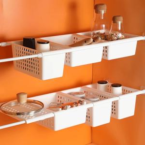 Double Layer Wall Mounted Cabinet Organizer Storage Rack For Kitchen <b>Sink</b> Pots Utensils Drain Rectangular Retractable Movable - Product Image 2