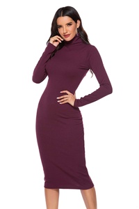 5 XL <span class=keywords><strong>taille</strong></span> couleur Uni tenue pratique Fine col haut stretch tricoté femmes une pièce robe OC110 - Product Image 5