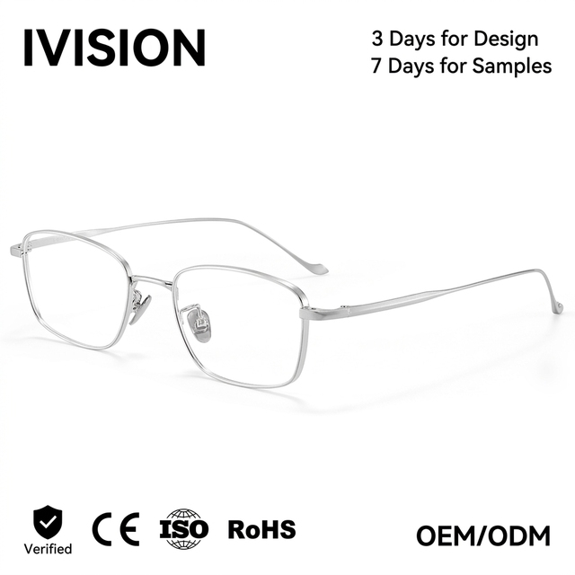 Premium Pure Titanium Glasses Frame Men Silver Square Eyeglasses Ultra Light Optical Prescription Ready Wholesale