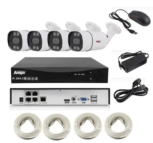 Anspo Poe Camera 4ch 5mp Poe Nvr Kit Ethernet Kabel Installatie P 2P Surveillance Cctv Camerasysteem