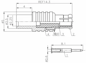 MCX-JB2 RF同軸コネクタMCXストレートオスヘッド全銅コネクタ接続RG405ケーブル