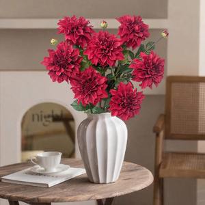 Fleur artificielle Dahlia verte haut de gamme en soie, à une ou deux têtes, pour accessoires de photographie, Thanksgiving, mariage, décoration intérieure - Vente en gros - Product Image 2