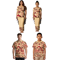 Logo Cetak Bunga Kustom untuk Keluarga, Pakaian Seragam Orang Tua-Anak, Kemeja Pria Polinesia, Puletasi Hawaii, Gaun Samoa, Set Keluarga