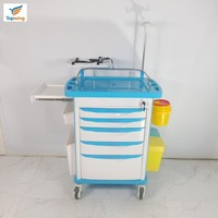 Chariot médical d'urgence moderne en métal de haute qualité pour hôpital, chariot de secours à 5 tiroirs en aluminium durable pour clinique et soins intensifs