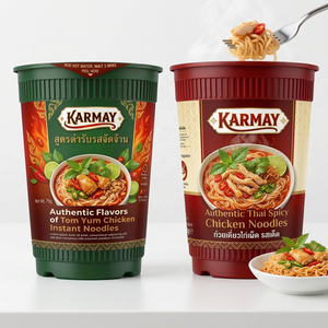 KARMAY Auténticos Fideos Instantáneos Tailandeses Picantes con Pollo en Vaso, 700ml 75-120g, Plástico PP Redondo con Tapa - Product Image 1