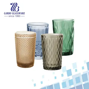 colored glassware Glass tumbler juice glass cup 350ml embossed drinking glasses 6pcs set beer juice water cups