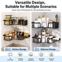 Étagère d'angle de salle de bain à 2 niveaux en acier au carbone triangulaire, support mural de douche antirouille sans perçage avec porte-savon et porte-épices, vente en gros OEM