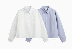 Camicia Corta da Uomo in Cotone Azzurro Stile Giapponese Minimalista, Vestibilità Boxy, Basso MOQ - Product Image 3