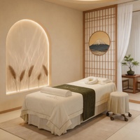 Ensemble de draps de salon de beauté blancs de qualité supérieure, 4 pièces, doux pour la peau, pour lit de massage et spa, comprenant jupe de lit, housse de tabouret, taie d'oreiller et housse de couette