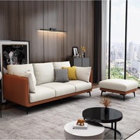 Canapé en cuir grainé minimaliste de luxe italien, structure en bois massif, ensembles de meubles personnalisables pour salon, hall, villa, convertible