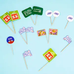Oem banderas de papel palillo de dientes personalizado impreso sándwich hamburguesa palillo de dientes banderas comida selecciones fiesta Cupcake fruta palillo bandera