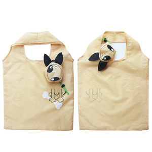 Özel baskı çevre dostu sevimli köpek katlanır alışveriş çantası reklam karikatür 210T Polyester katlanabilir market alışveriş çantası - Product Image 4