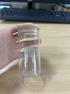 Frasco redondo de borosilicato de buena calidad para alimentos, <span class=keywords><strong>cereales</strong></span>, aperitivos, especias, almacenamiento, tarro de vidrio con tapa de Bambú - Product Image 3