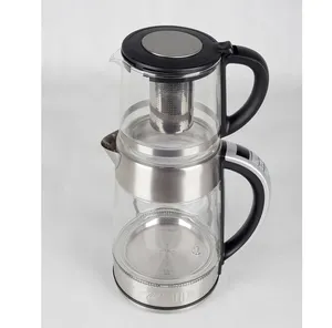 2 In 1 Double Layer Water Boiler Custom Logo Tea Boiling 1.8L Stainless Steel Base Washable Filter Glass Electric Kettle