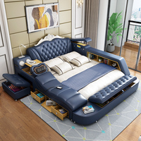 Luxuriöses Smart-Bett aus Leder, Multifunktionsbett, Tatami-Kingsize-Plattformbett, gepolstertes Stoffbett mit Stauraum und Musiklautsprecher
