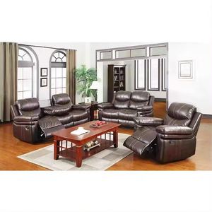 Juego de Sofás Reclinables Seccionales de Cuero de Estilo Moderno, Súper Cómodos, Extensibles, de Madera y CUERO SINTÉTICO para Sala de Estar - Product Image 3