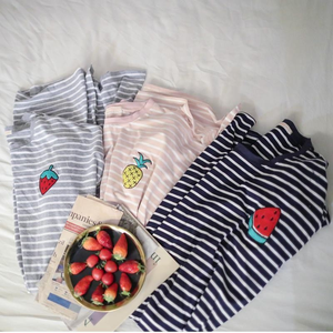 Ensemble <span class=keywords><strong>de</strong></span> jupe <span class=keywords><strong>de</strong></span> pyjama à rayures amples d'été pour femmes vêtements <span class=keywords><strong>de</strong></span> <span class=keywords><strong>nuit</strong></span> en tricot Dacron à manches longues, vêtements <span class=keywords><strong>de</strong></span> <span class=keywords><strong>nuit</strong></span> ventilés confortables, grandes tailles - Product Image 4