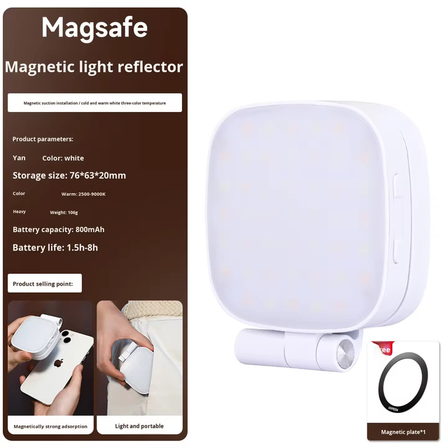 Magnetic Selfie iPhone Magsafe, Portable Phone Ring Light Video Recording, Rechargeable Lightweight Travel LED Cell Phone Light