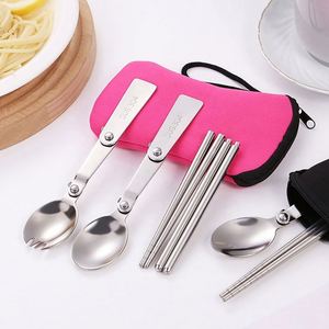 Custom Logo Reusable Travel Cutlery Set <b>Folding</b> Spork Detachable Chopsticks Zipper Pouch for Promotional Activities - Product Image 6