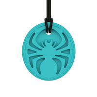 Collier sensoriel en silicone pour enfants, pendentif disque circulaire motif araignée à huit pattes en relief, pour la dentition, avec fermoir de sécurité