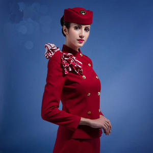 Uniforme <span class=keywords><strong>de</strong></span> Azafata <span class=keywords><strong>de</strong></span> Línea Aérea para Mujer, Falda y Chaqueta <span class=keywords><strong>de</strong></span> Algodón/Poliéster, con Gorro y Bufandas - Product Image 1