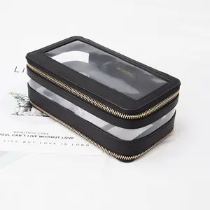 Dernière mode, beau cuir PVC Transparent Trousse de maquillage avec fermeture éclair