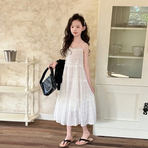 ชุดเดรสสายเดี่ยว 2 ชิ้นสำหรับเด็กผู้หญิง ชุดเดรสยาวป้องกันแสงแดดพร้อมเสื้อคลุม ชุดเดรสชายหาดฤดูร้อนสำหรับเด็กโต - Product Image 5