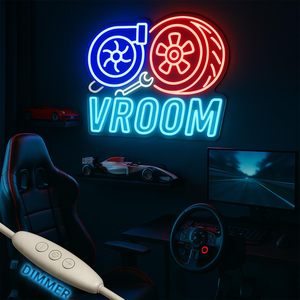 VROOM Enseigne au néon pour amoureux de la voiture Applique murale LED avec design turbo et pneu, alimenté par USB, décor de <span class=keywords><strong>garage</strong></span> à intensité variable pour Man Cave - Product Image 3