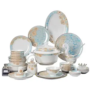 Wholesale Cheap Custom Decal Bone China Square Plate Dinner Set 60PCS Porcelain Plate Dinnerware Set Ceramic Dishes Tableware